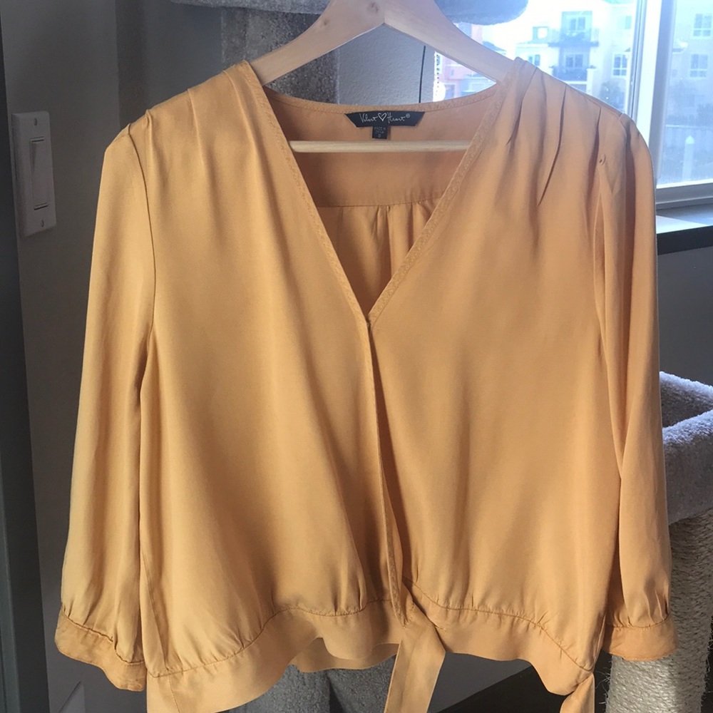 Yellow Velvet Heart Tie & Snap Top